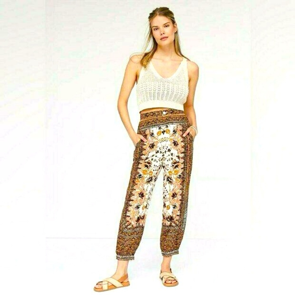 Anthropologie Floral Printed Linen Joggers Pants Boho Size 4 - Picture 2 of 9